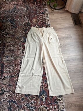 Jenni Kayne Cream Wide-Leg Mulberry Silk Trousers